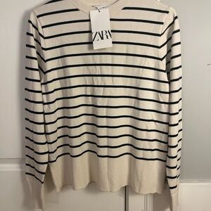 ZARA Cream and Black Striped Knit Sweater